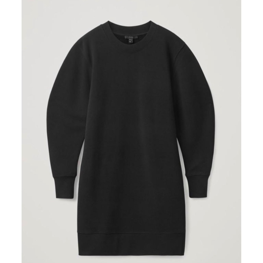 NEW COS Womens Black Cotton Fleece Long Sleeve Crew Neck Sweatshirt Dress Size S